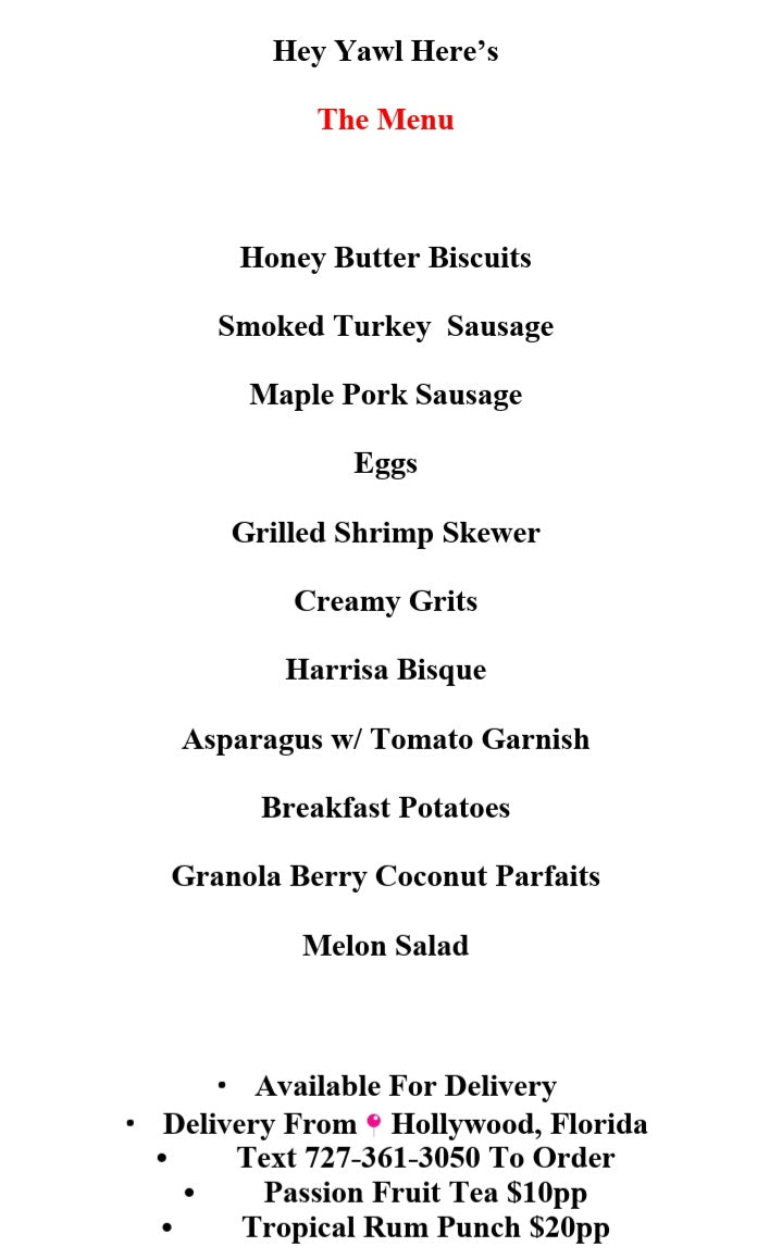 Honey Butter Brunch Menu